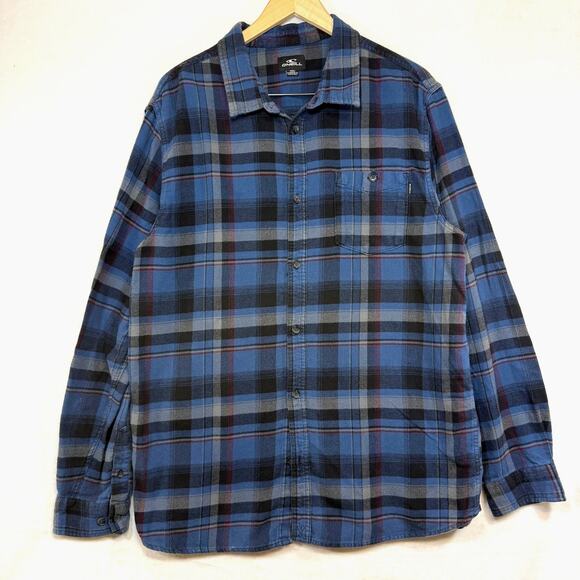 O'Neill XXL Long Sleeve Flannel Shirt Blue‎ Plaid Standard Fit Outdoor Workwear - Picture 1 of 10